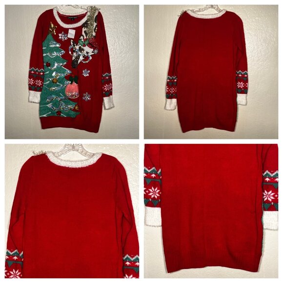 NWT M Christmas Sweater United States Sweaters Red Festive Tree Reindeer Orname - Picture 10 of 16